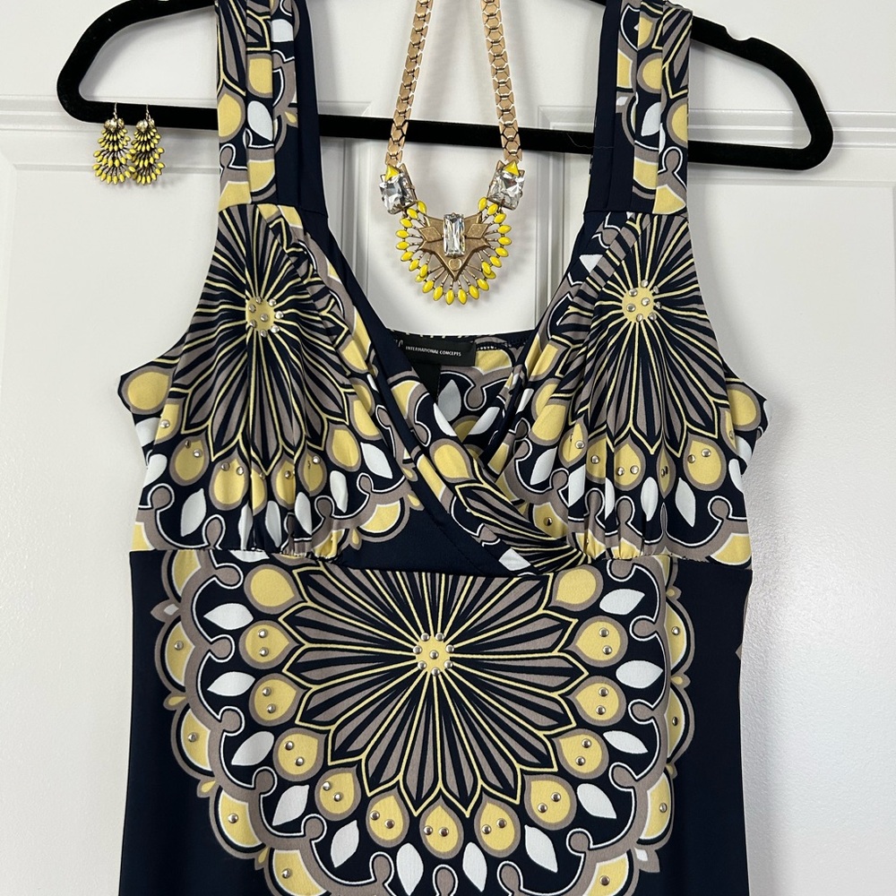 INC International Concepts Yellow and Blue Sleeveless Maxi Sundress